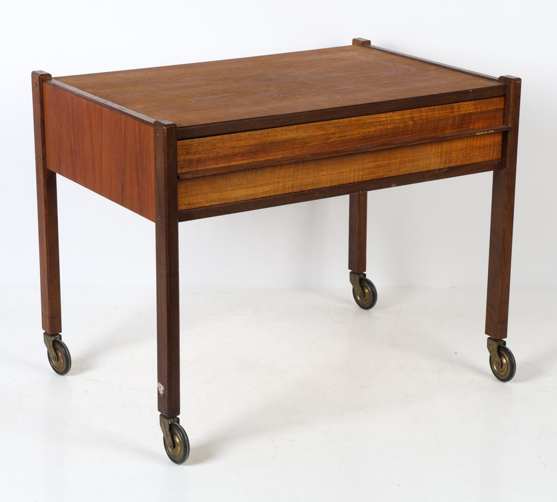 DANISH TEAK ROLLING SIDE TABLE C. 1960S (1 of 11)