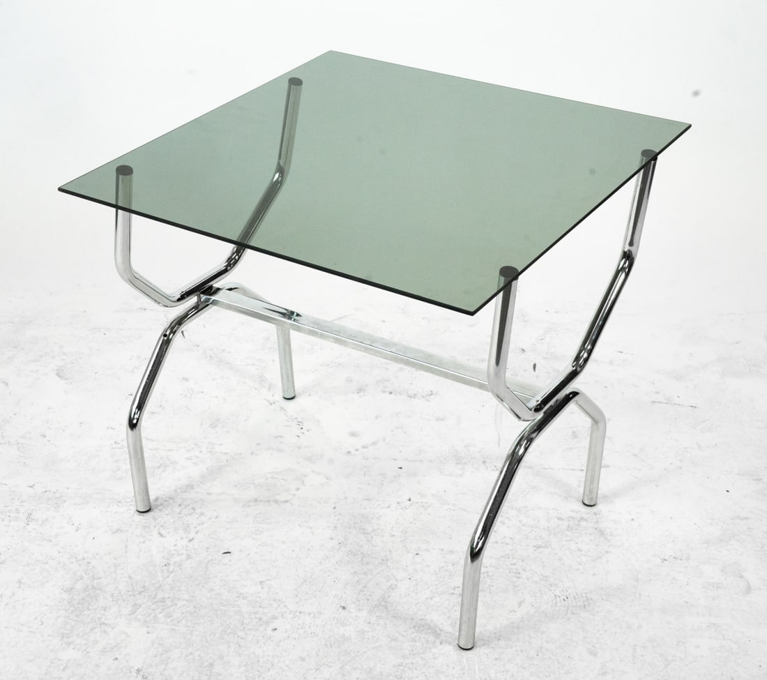CHROME STEEL & GLASS SIDE TABLE C. 1970S (1 of 10)