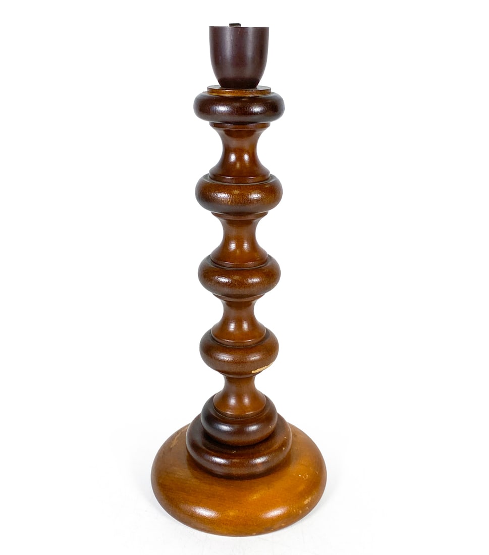 DANISH TURNED BEECH TABLE LAMP C. 1970S (1 of 10)