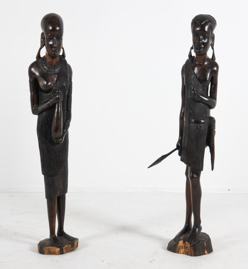PAIR OF AFRICAN CARVED EBONY TRIBAL FIGURES (1 of 14)
