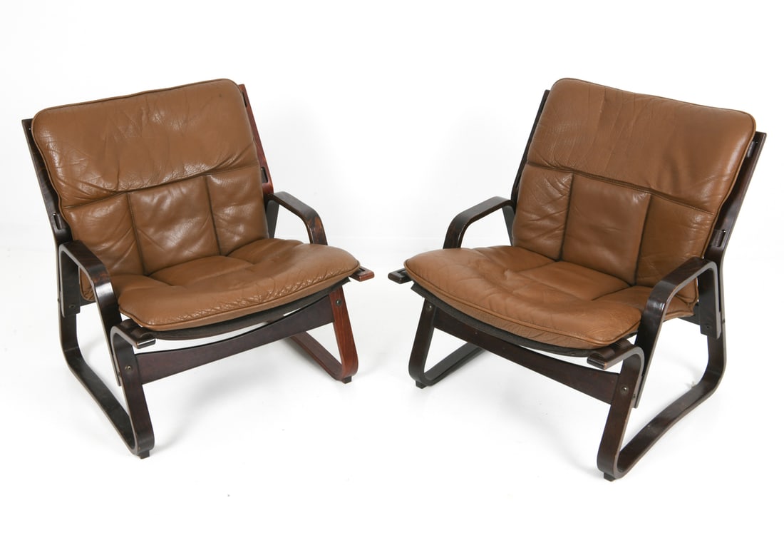 PAIR GISKE CARLSEN FOR KLEPPE LEATHER CHAIRS 1970S (1 of 9)