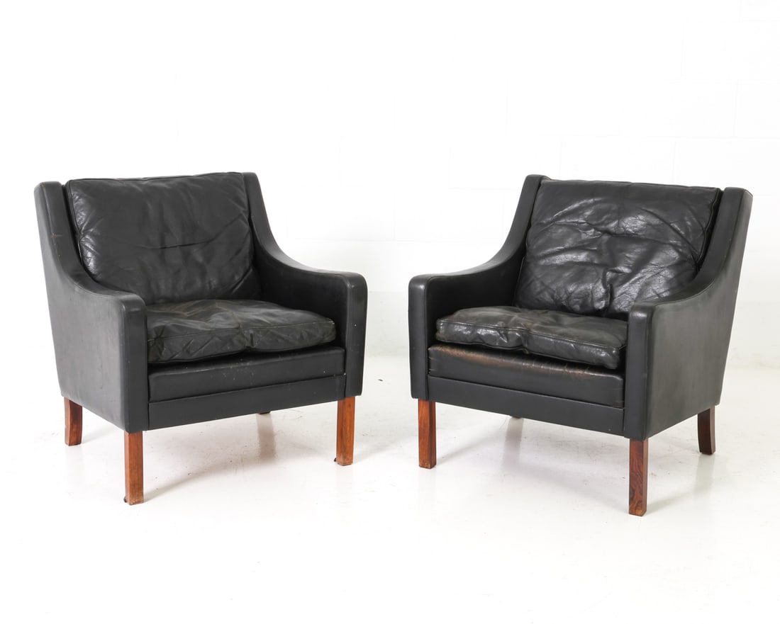PAIR ATTR. BORGE MOGENSEN LEATHER LOUNGE CHAIRS (1 of 1)