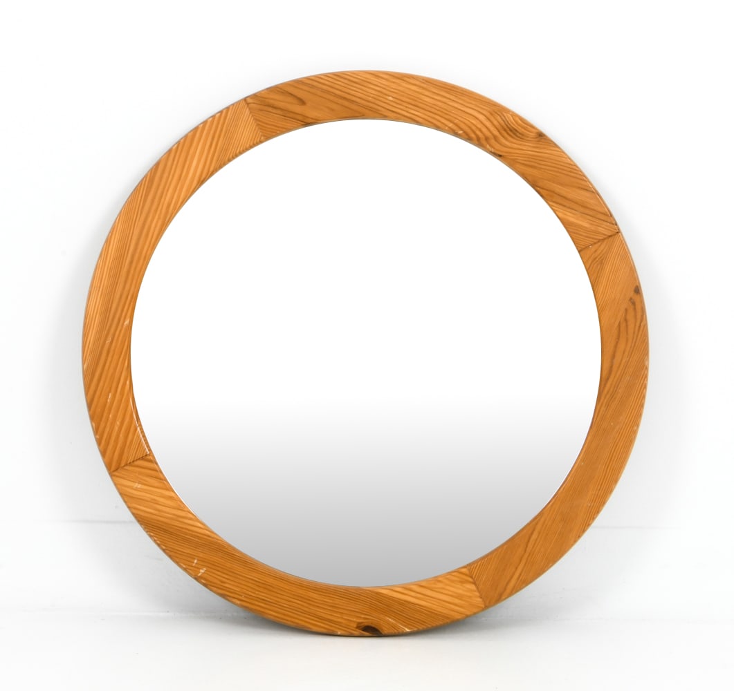 SCANDINAVIAN PINE ROUND WALL MIRROR CIRCA 1970'S (1 of 4)