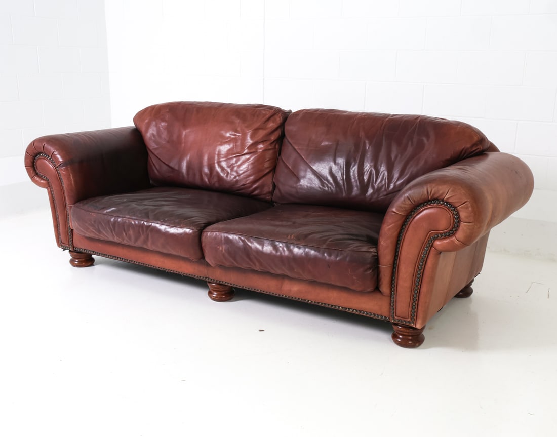 ITALIAN LEATHER ROLLED ARM SOFA C. 1970S (1 of 20)