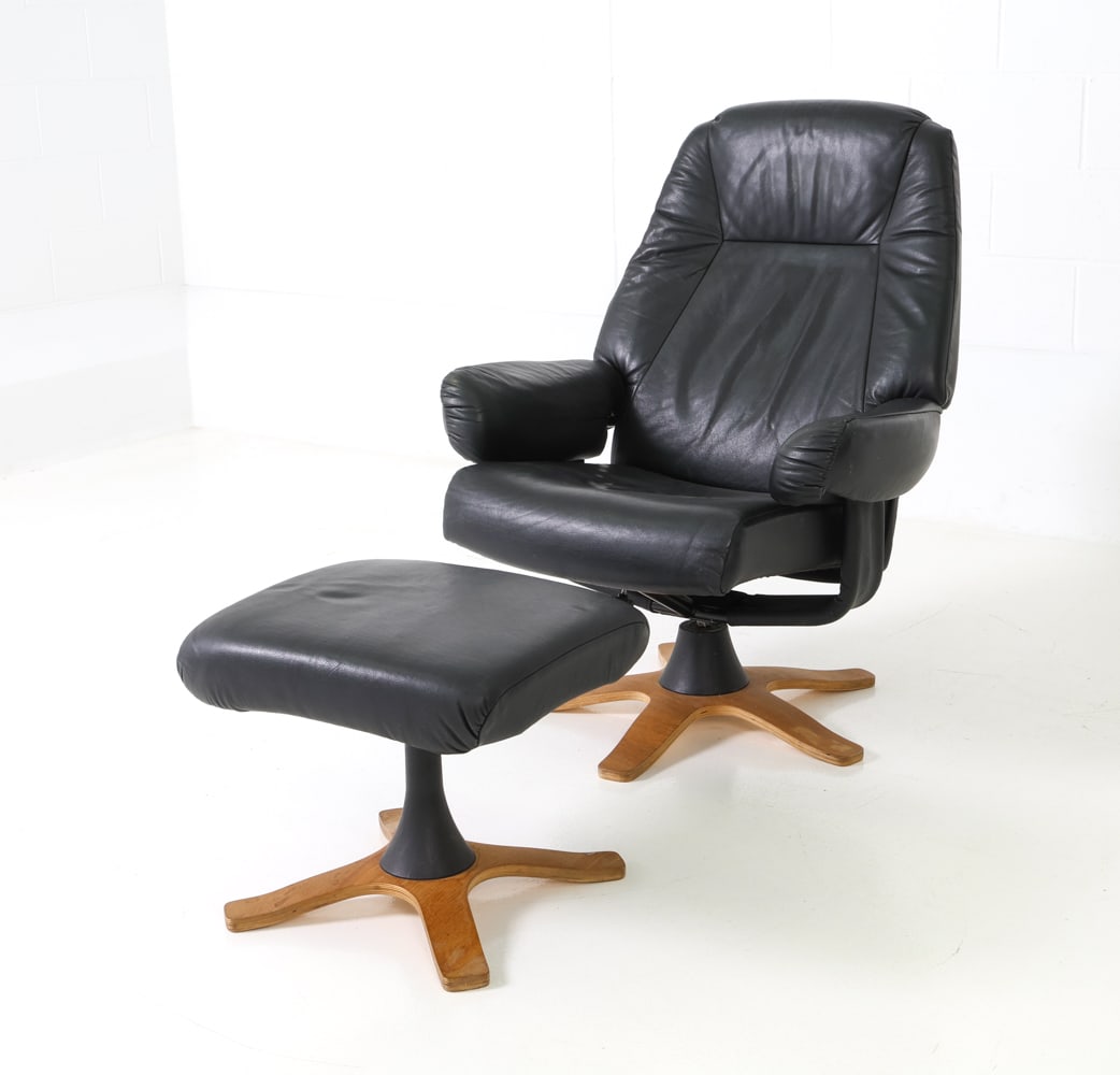 HURUP DANISH LEATHER LOUNGE CHAIR W/ OTTOMAN 1970S (1 of 20)