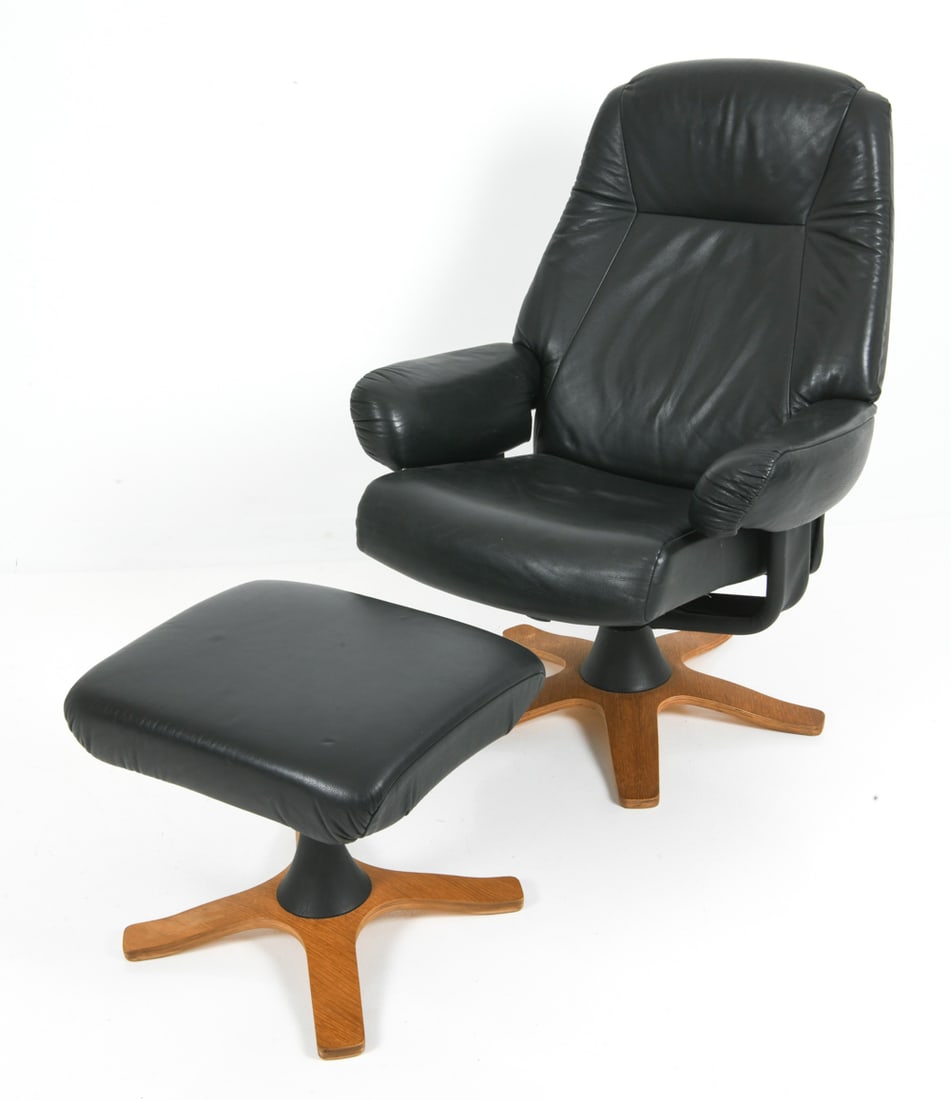 HURUP DANISH LEATHER LOUNGE CHAIR W/ OTTOMAN 1970S (1 of 14)