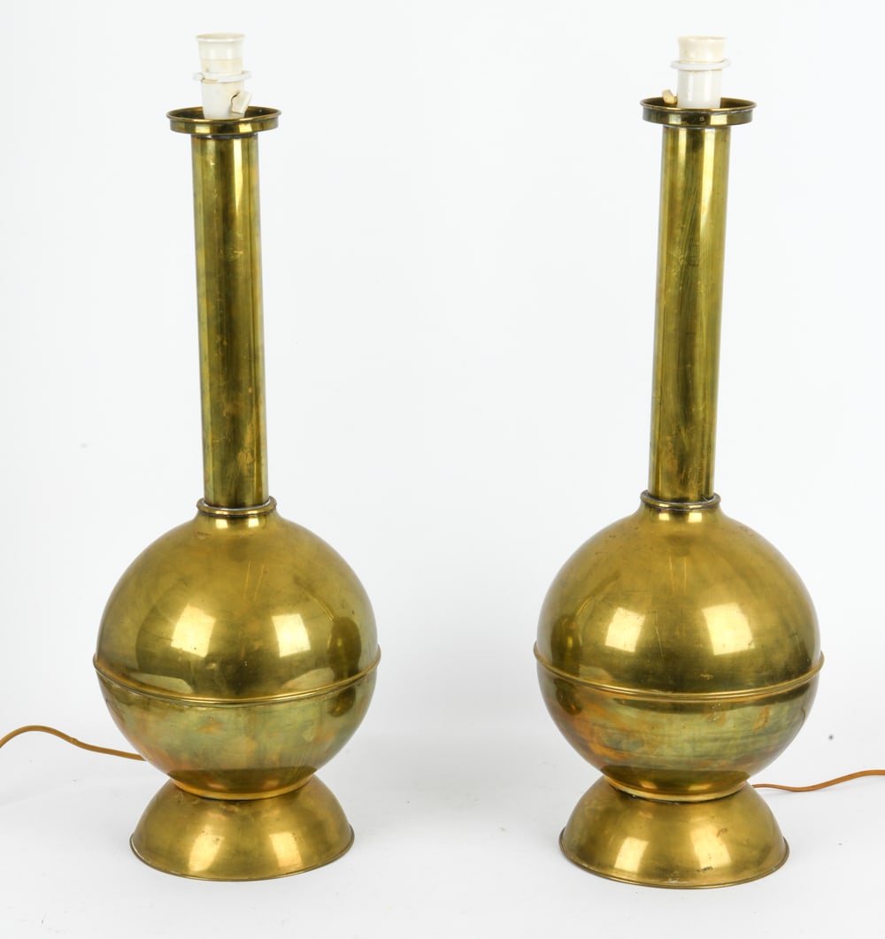 PAIR SCANDINAVIAN MID-CENTURY BRASS TABLE LAMPS (1 of 1)