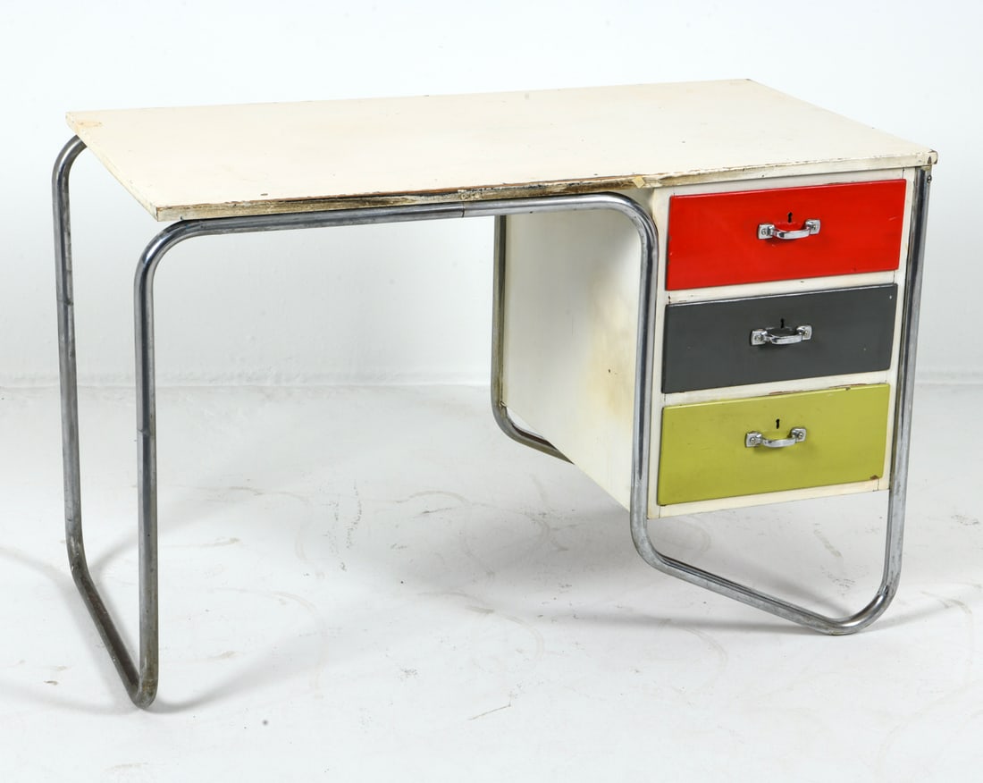 STYLE OF VICHR CZECH TUBULAR STEEL DESK 1940S (1 of 1)