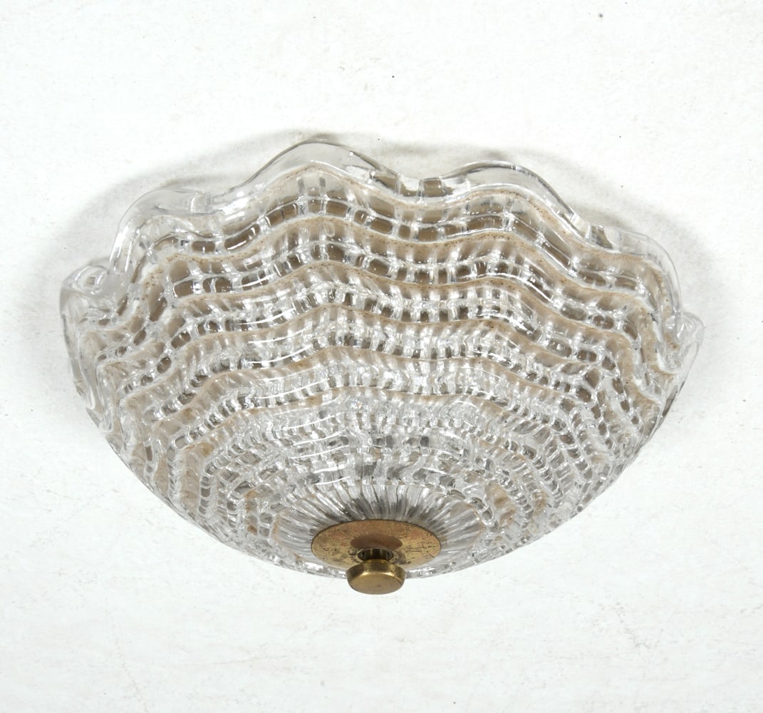 SCANDINAVIAN GLASS & BRASS CEILING LIGHT C. 1960S (1 of 8)