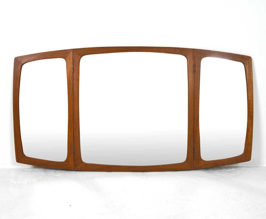 DANISH TEAK TRIPTYCH WALL MIRROR C. 1960S (1 of 12)