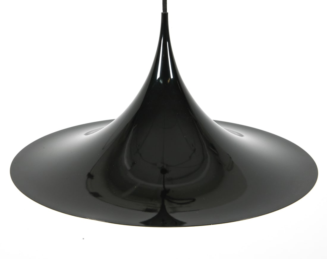 BONDERUP & THORUP FOG & MORUP 'SEMI' PENDANT LIGHT: Designed by Claus Bonderup and Torsten Thorup. Apparently untagged. Denmark, circa 1960s. Dimensions: H 10" x Dia. 18.5". Condition: Not tested, Wear consistent with age and use.