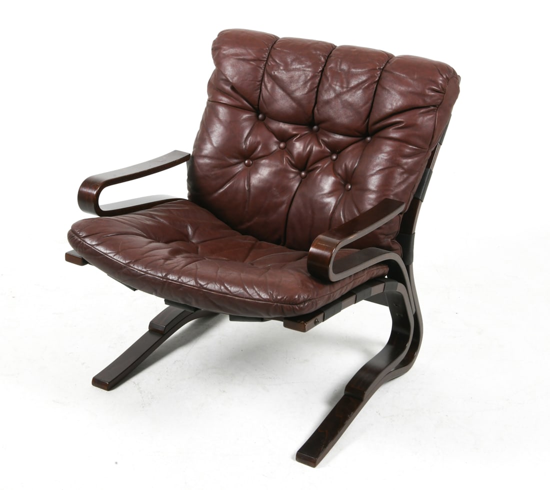 EINAR HOVE "SKYLINE" BEECH & LEATHER LOUNGE CHAIR (1 of 1)
