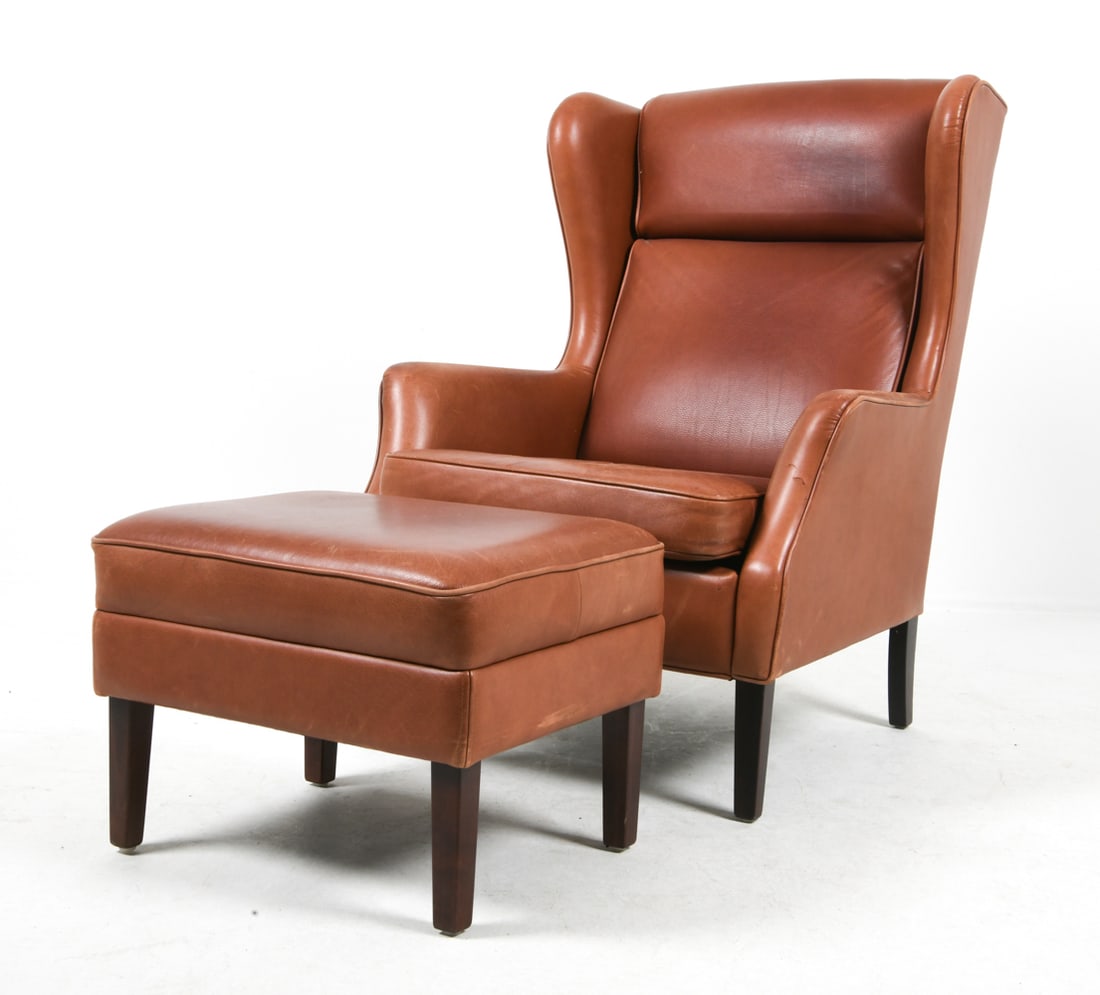 STYLE OF MOGENSEN LOUNGE CHAIR & OTTOMAN 1970S (1 of 1)