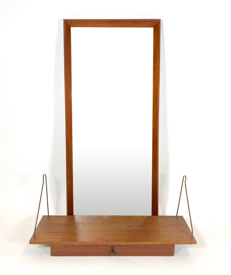 JANSEN SPEJLE TEAK WALL MIRROR & SHELF 1960S (1 of 1)