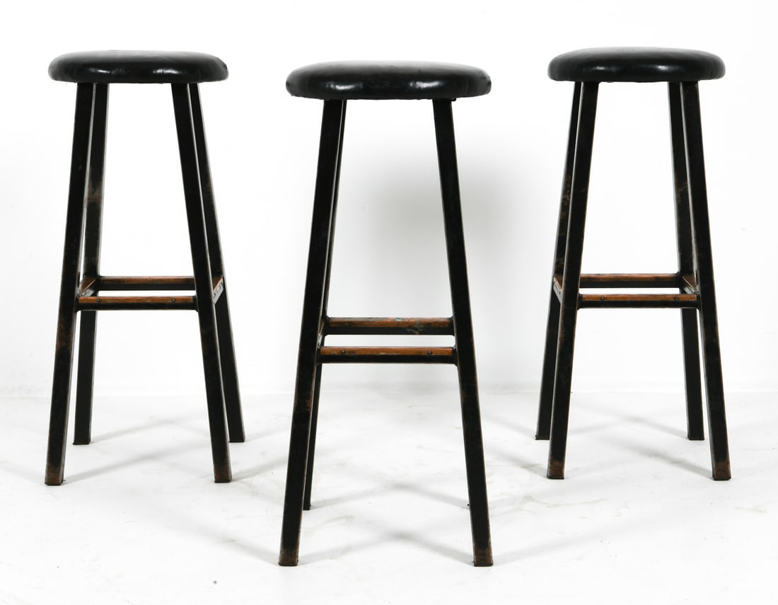 (3) DANISH STEEL & LEATHER BAR STOOLS C. 1970S (1 of 1)