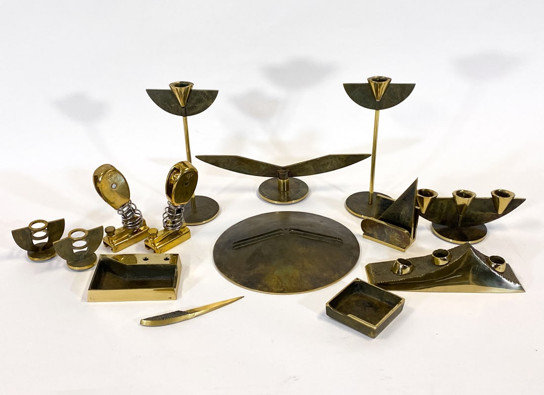 DANISH BRONZE GROUPING: Large grouping of bronze items with various designs. Denmark, 20th century. Dimensions: (largest) H 2" x D 11.25". Condition: Showing varying stages of wear consistent with age and use.