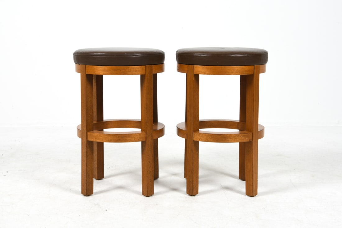 PAIR OF DANISH TEAK & LEATHER BAR STOOLS (1 of 1)