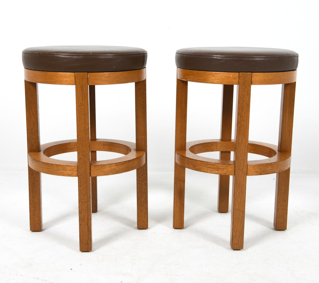 PAIR OF DANISH TEAK & LEATHER BAR STOOLS (1 of 1)
