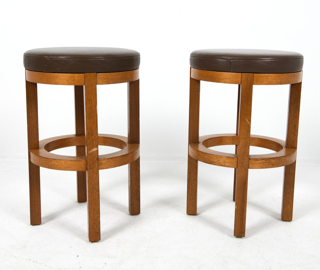 PAIR OF DANISH TEAK & LEATHER BAR STOOLS (1 of 1)