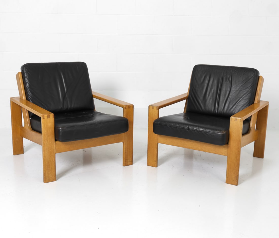 PAIR STYLE OF ESKO FINNISH OAK & LEATHER CHAIRS (1 of 12)