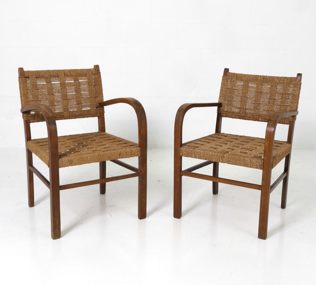 PAIR ERICH DIECKMANN GERMAN BEECH & ROPE ARMCHAIRS (1 of 19)