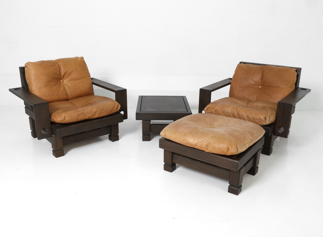 PAIR KLAUS RAUSCH LEATHER CHAIRS & OTTOMAN & TABLE (1 of 20)
