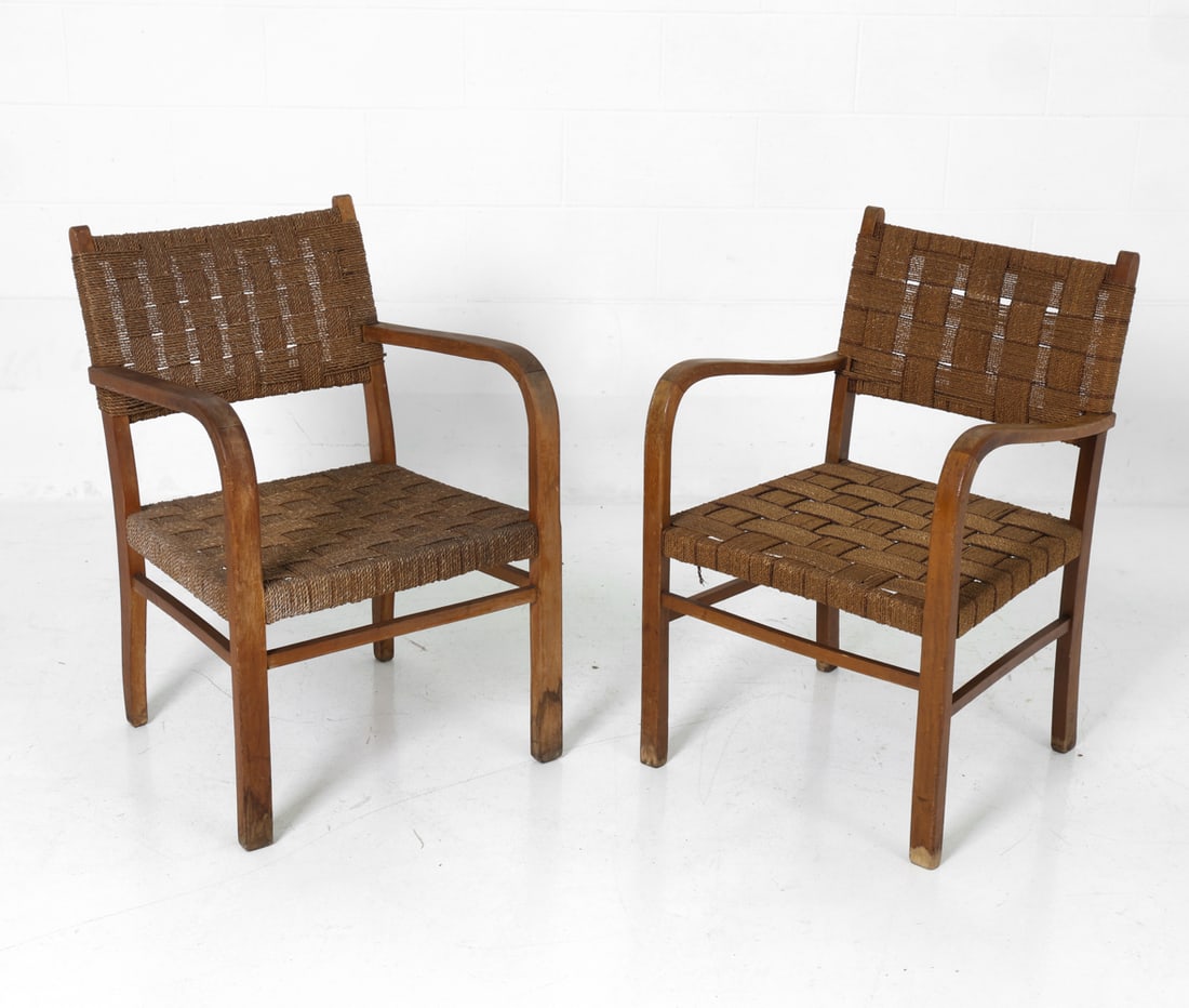 PAIR OF ERICH DIECKMANN BEECH & ROPE CHAIRS 1940S (1 of 19)