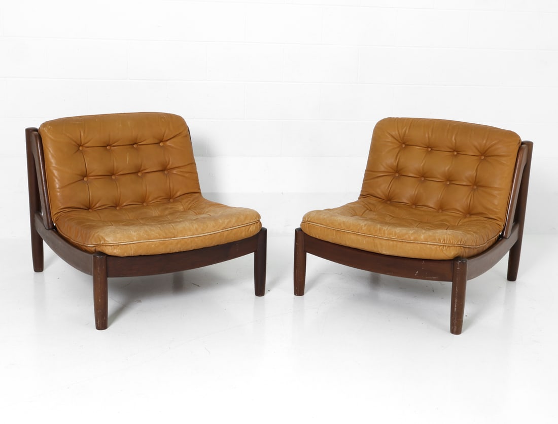 PAIR SCANDINAVIAN BRUTALIST LEATHER CHAIRS C.1970S (1 of 15)