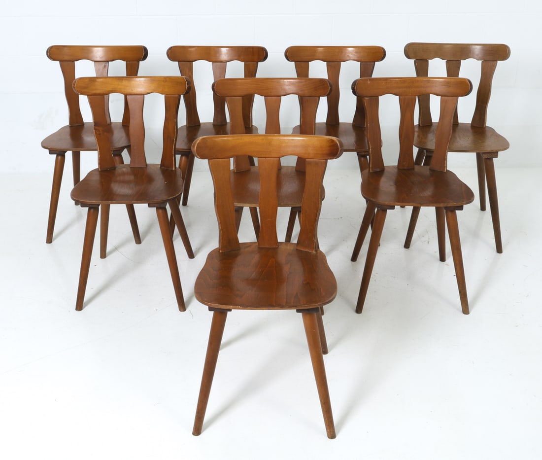 (8) BRUTALIST DUTCH PINE DINING CHAIRS C. 1960S (1 of 18)