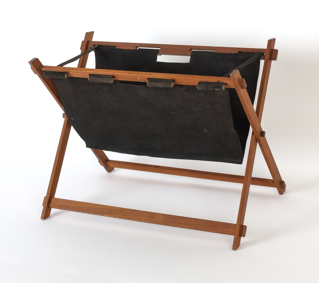 MID-CENTURY DANISH TEAK & LEATHER MAGAZINE RACK (1 of 13)