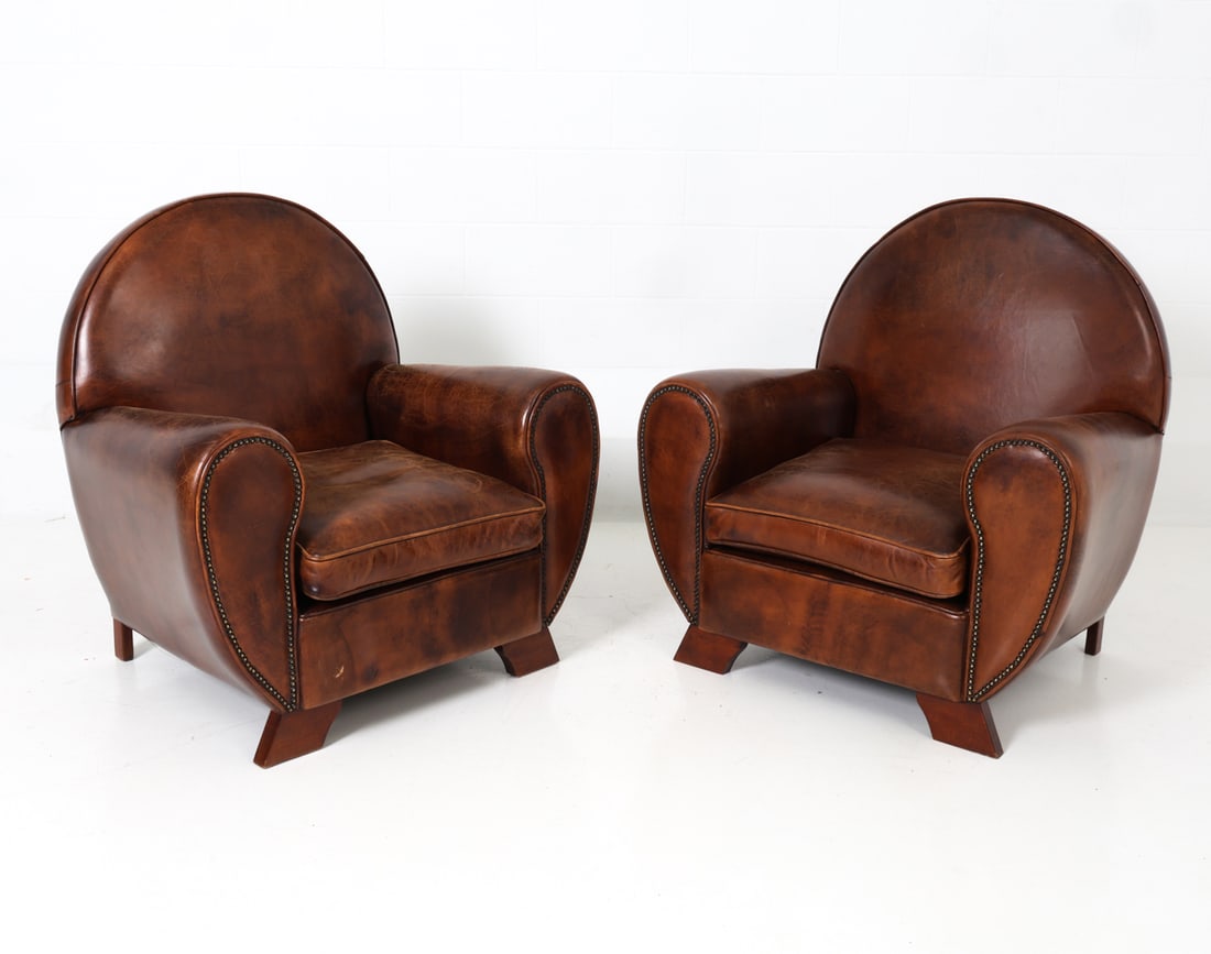 PAIR ART DECO STYLE DUTCH LEATHER LOUNGE CHAIRS (1 of 17)