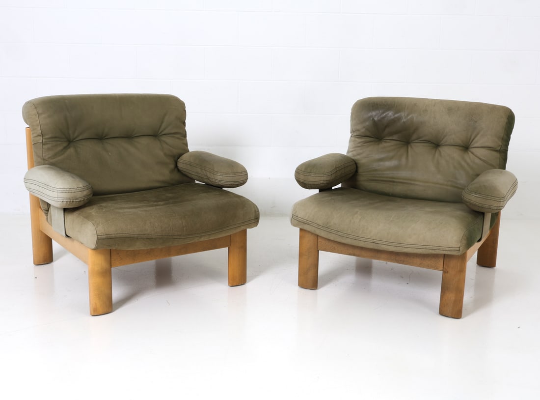 PAIR ATTR CARL STRAUB GERMAN OAK & LEATHER CHAIRS (1 of 16)