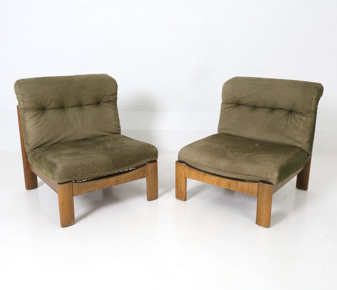 PAIR ATTR CARL STRAUB GERMAN OAK & LEATHER CHAIRS (1 of 15)
