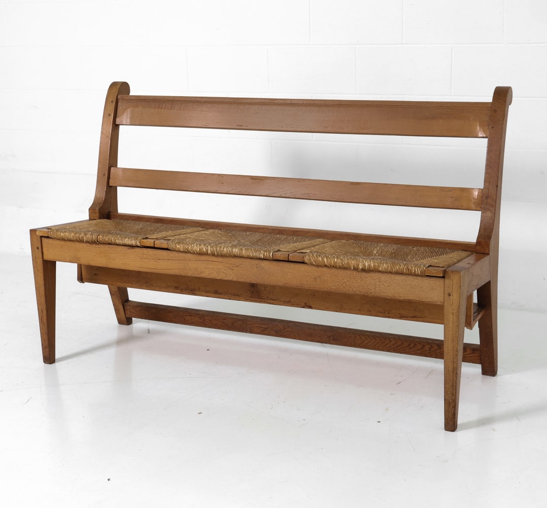 MANNER OF MARTIN VISSER DUTCH OAK HALL BENCH 1940S (1 of 20)