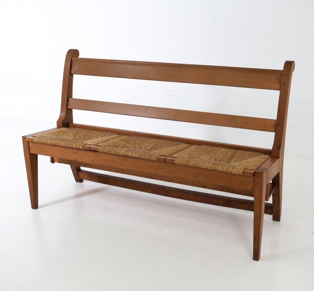 MANNER OF MARTIN VISSER DUTCH OAK HALL BENCH 1940S (1 of 20)