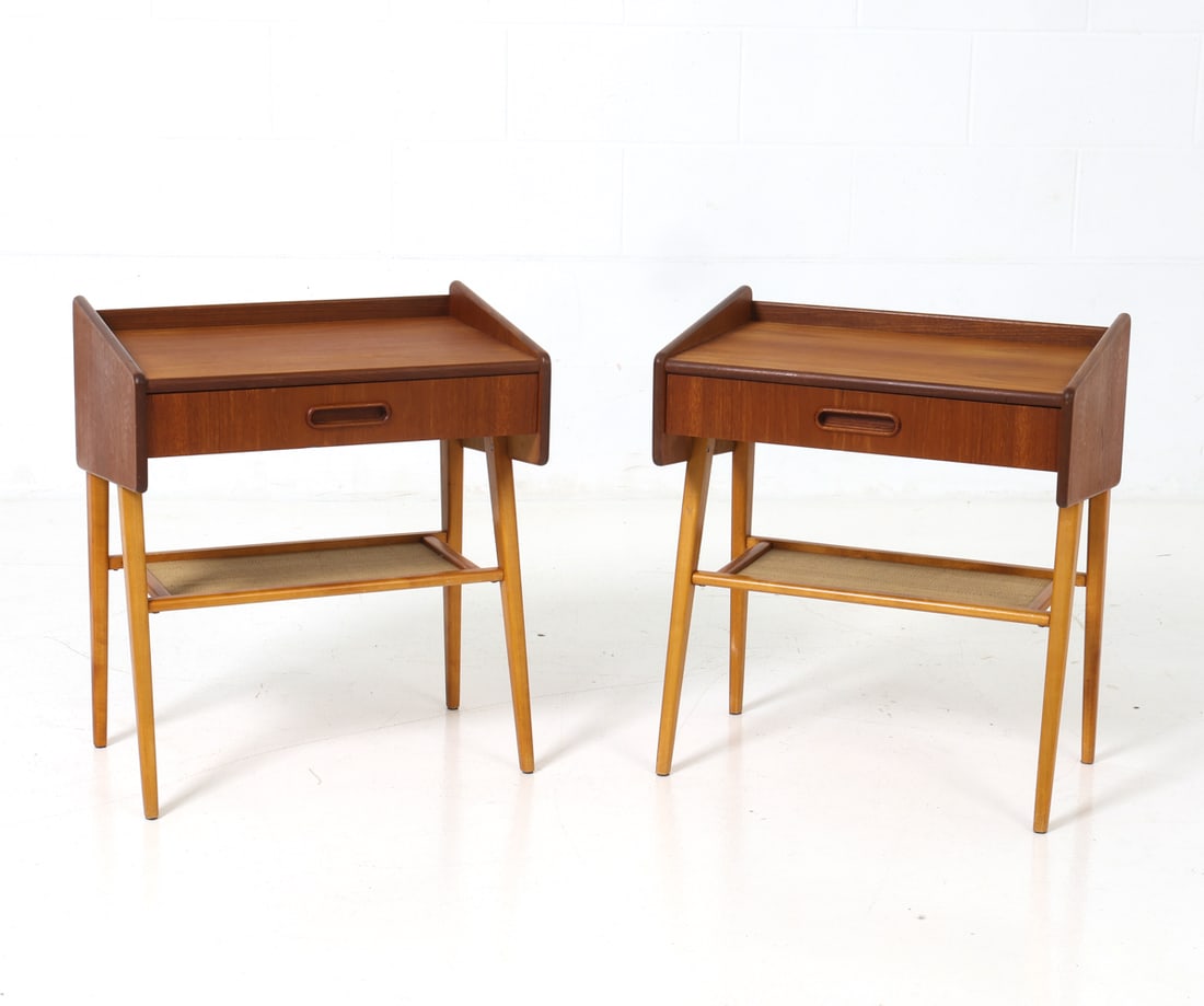 PAIR OF SWEDISH TEAK & RATTAN NIGHTANDS C. 1960S (1 of 16)