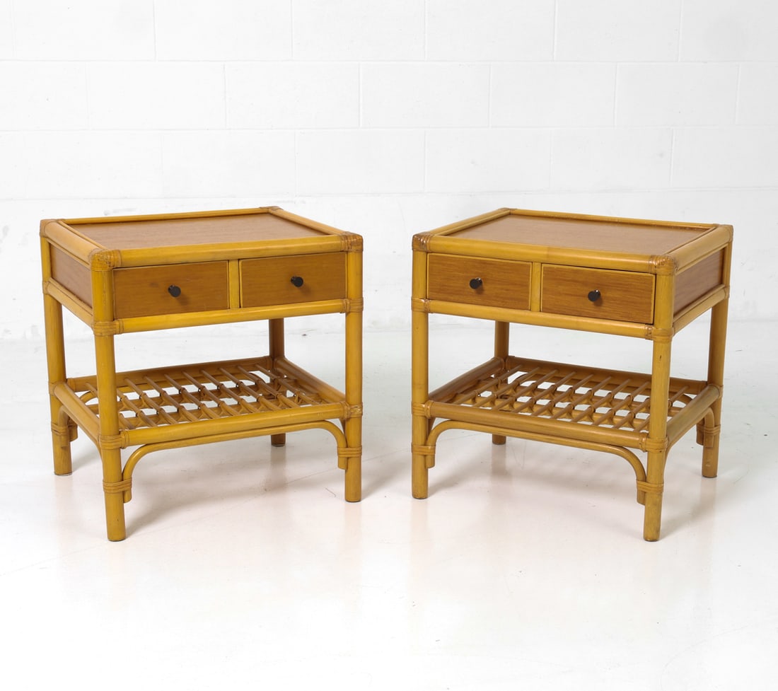 PAIR OF DUX BAMBOO & TEAK NIGHTSTANDS C. 1970S (1 of 19)