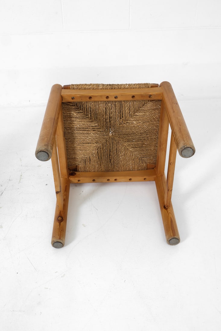 PAIR SCANDINAVIAN PINE & RUSH DINING CHAIRS 1970S - 12