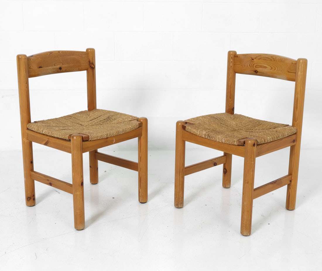 PAIR SCANDINAVIAN PINE & RUSH DINING CHAIRS 1970S (1 of 14)