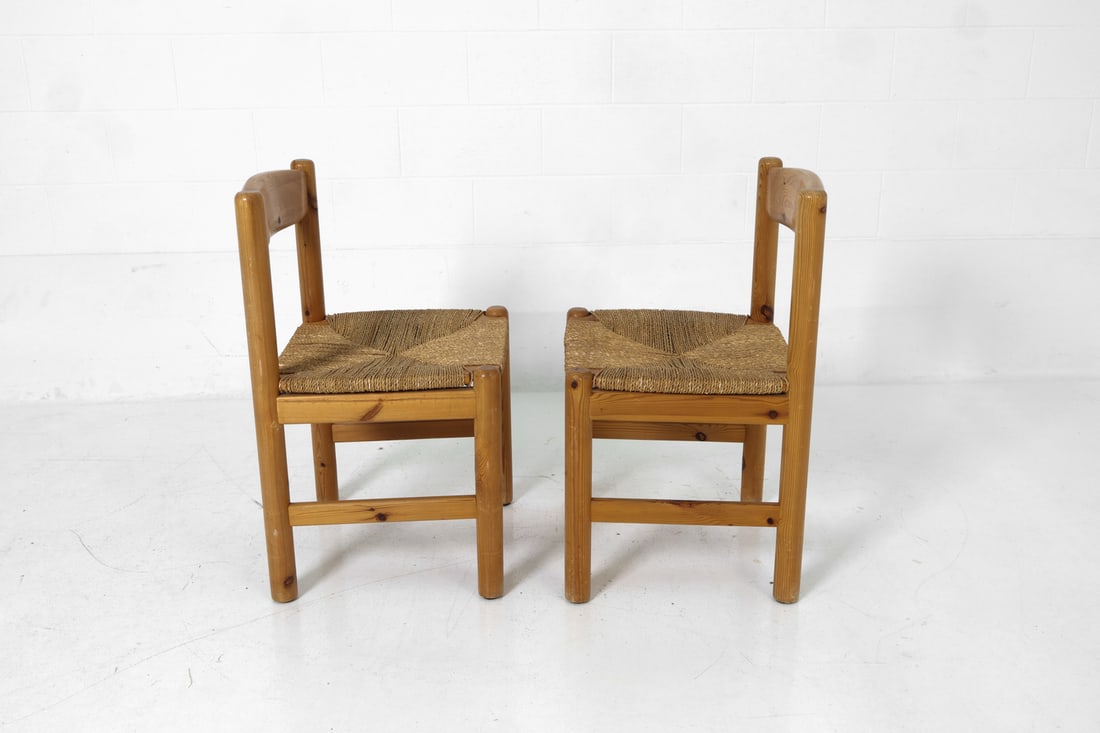 PAIR SCANDINAVIAN PINE & RUSH DINING CHAIRS 1970S - 4