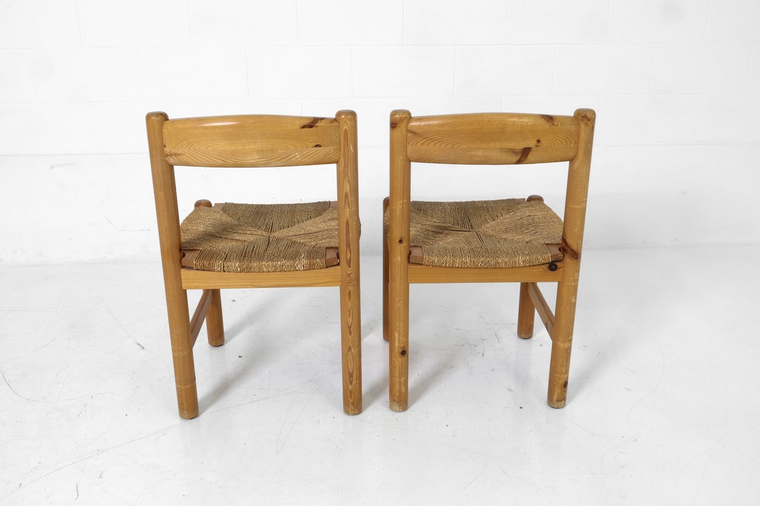 PAIR SCANDINAVIAN PINE & RUSH DINING CHAIRS 1970S - 5