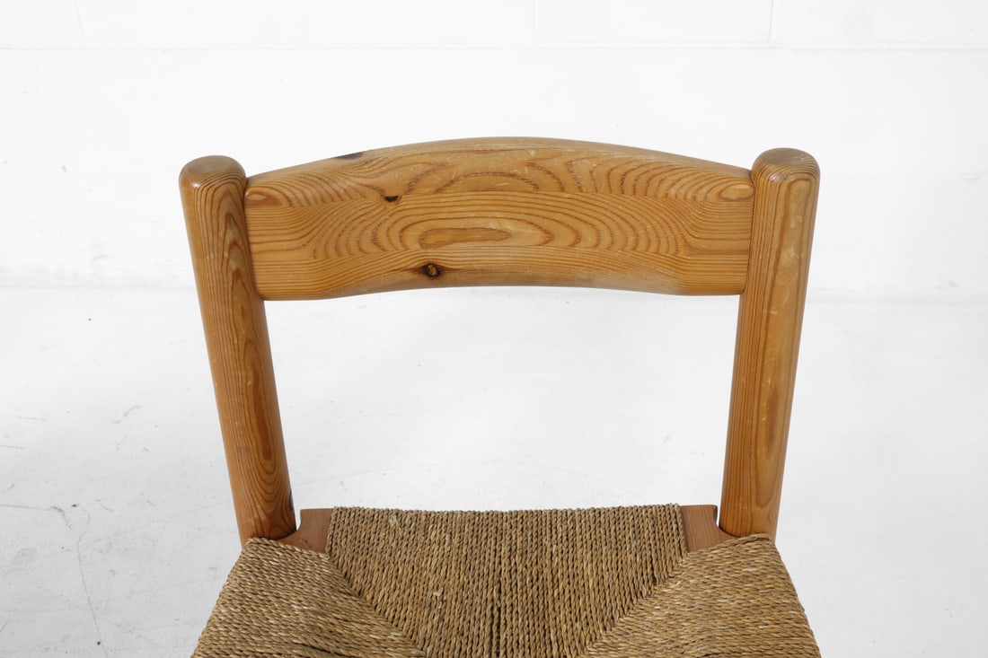 PAIR SCANDINAVIAN PINE & RUSH DINING CHAIRS 1970S - 7