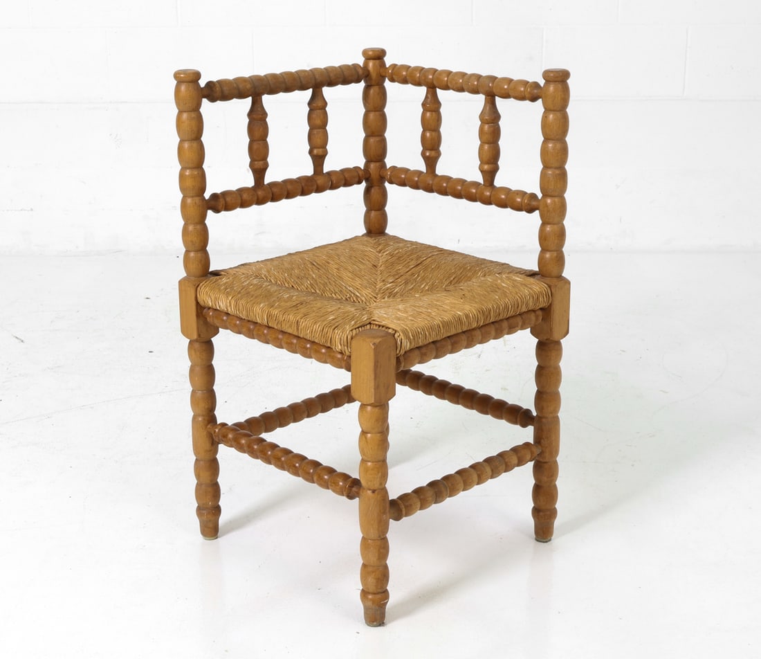 DUTCH OAK & RUSH CORNER CHAIR 1950S (1 of 12)