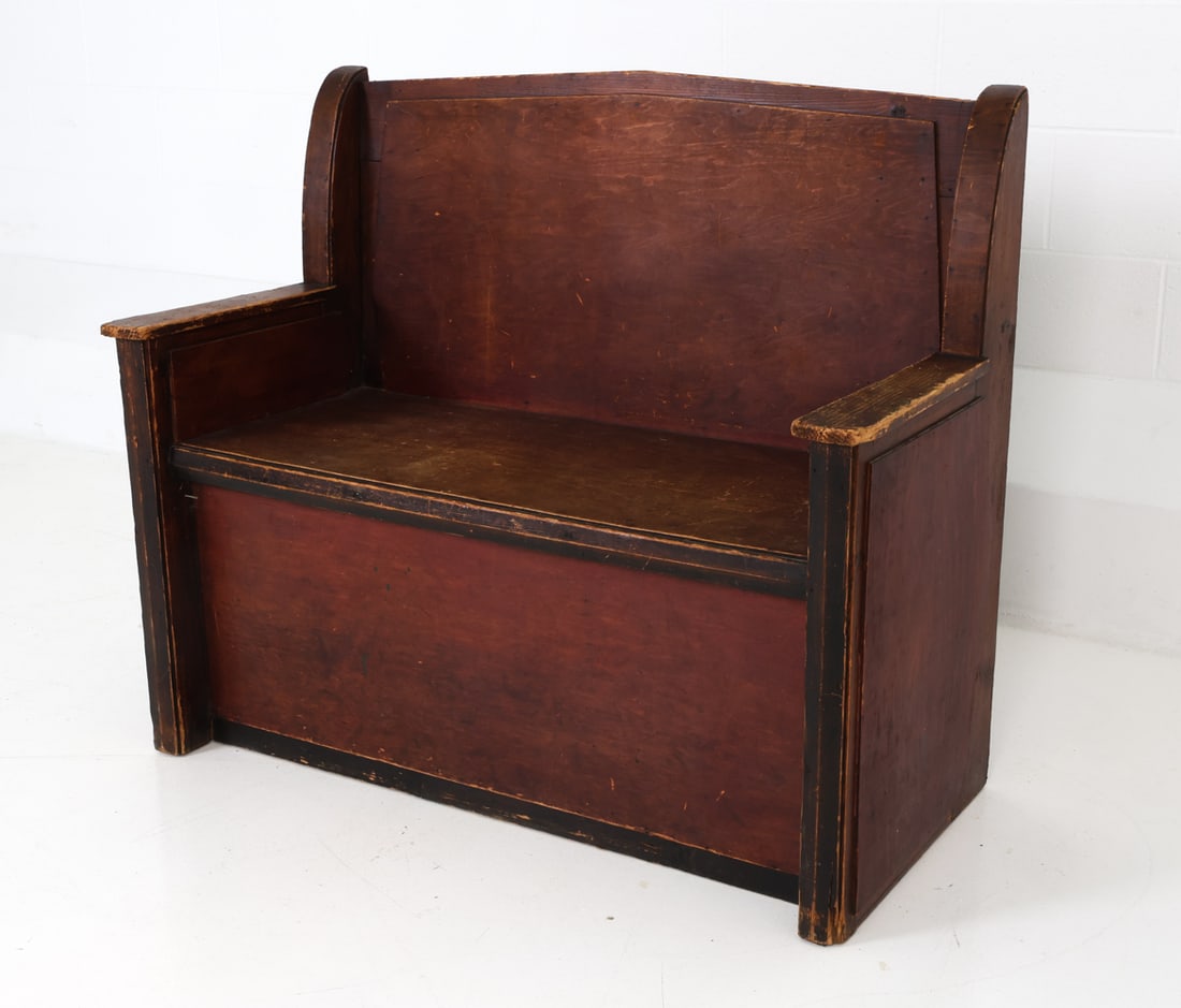 ANTIQUE PINE HALL BENCH C. 1920S (1 of 19)