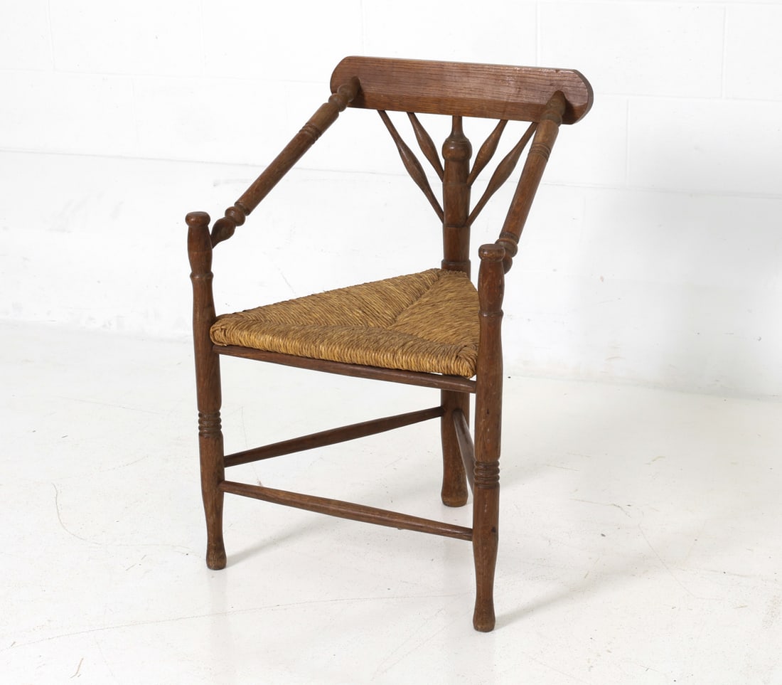 DUTCH OAK & RUSH CORNER CHAIR 1920S (1 of 18)