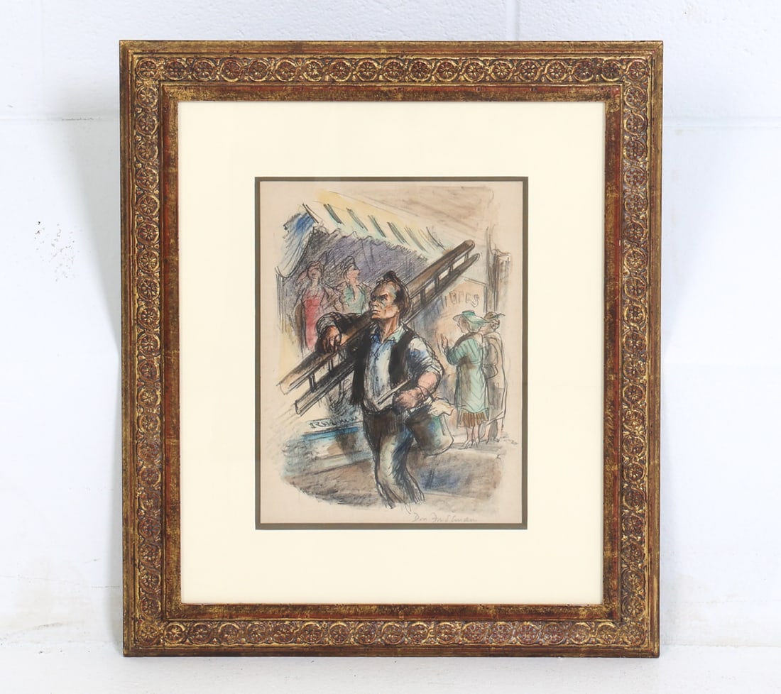 DON FREEMAN (1901-1978) HAND COLORED LITHOGRAPH: Titled "Window shoppers" on verso, signed lower margin. Dimensions: (Frame) H 20" x W 17" (Sight) H 11" x W 8" Condition: Wear consistent with age. Toning to mat.