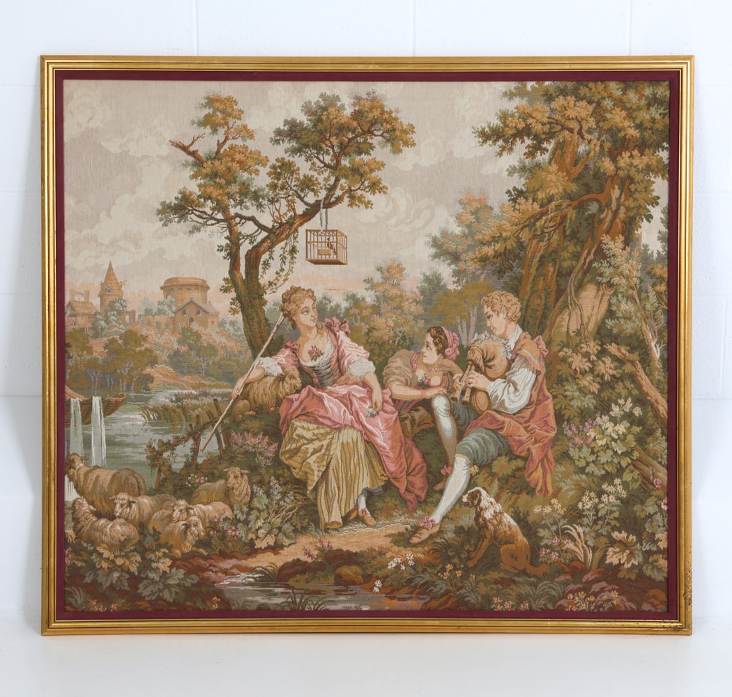 FRAMED FRENCH TAPESTRY LES AMOURS PASTORALES 1950S (1 of 1)