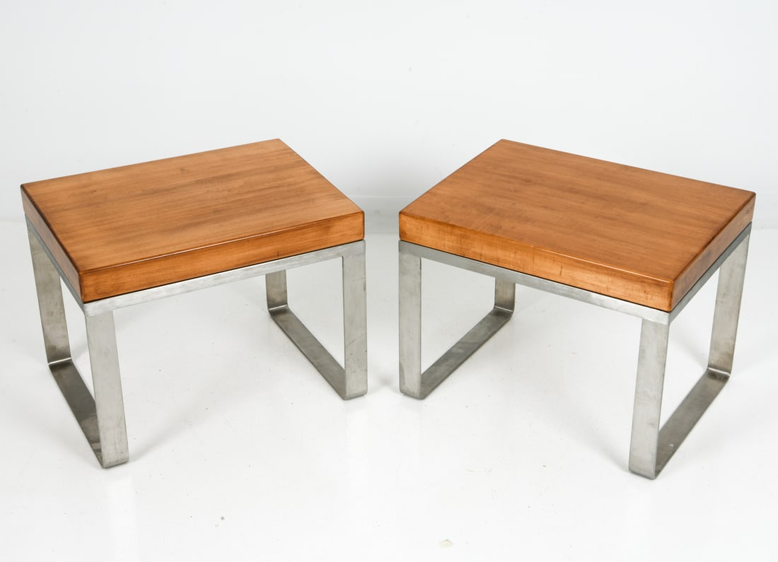 PAIR OF WOOD AND CHROME SIDE TABLES (1 of 1)