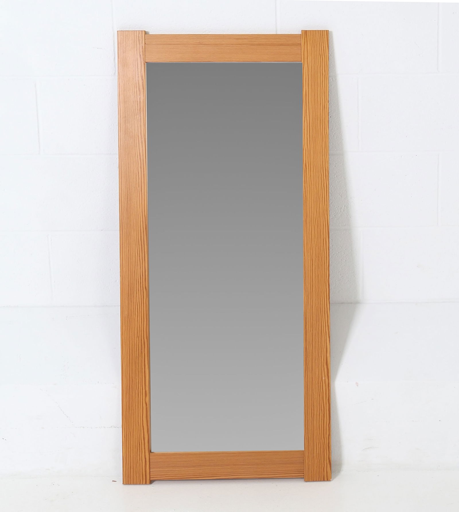 SCANDINAVIAN PINE WALL MIRROR 1960'S: Dimensions: (Frame) H 44.75" x W 20.75" (Mirror) H 39" x W 15" Condition: Wear consistent with age. Minor ding to bottom left corner.
