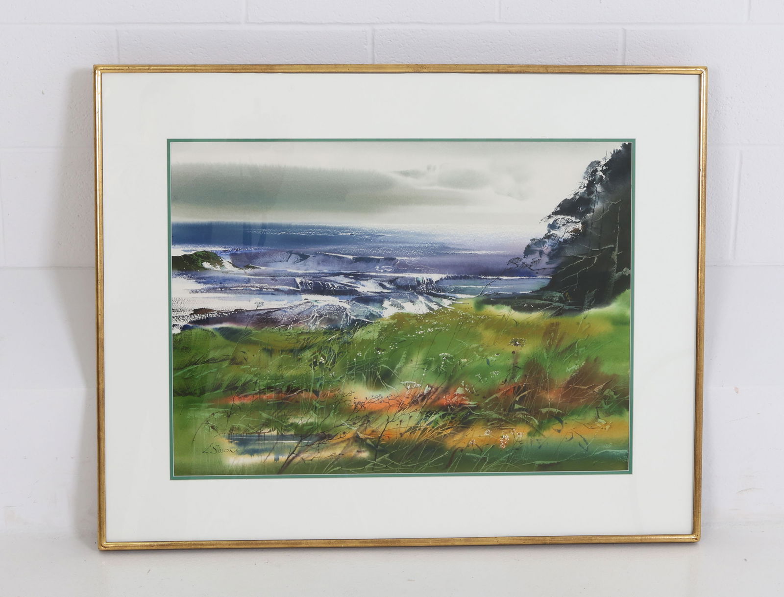 LAURENCE SISSON (1928-2015) WATERCOLOR: Signed "L. Sisson" Bottom left side. Dimensions: (Frame) H 30.25" x W 38.25" x (Sight) H 20.75" x W 28.75" Condition: Rubs and scuffs to frame, slightly loose from frame, Wear consistent with age and